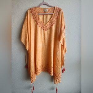 Be Beach Orange Cover Up with Embroidery, One Size, Tassals